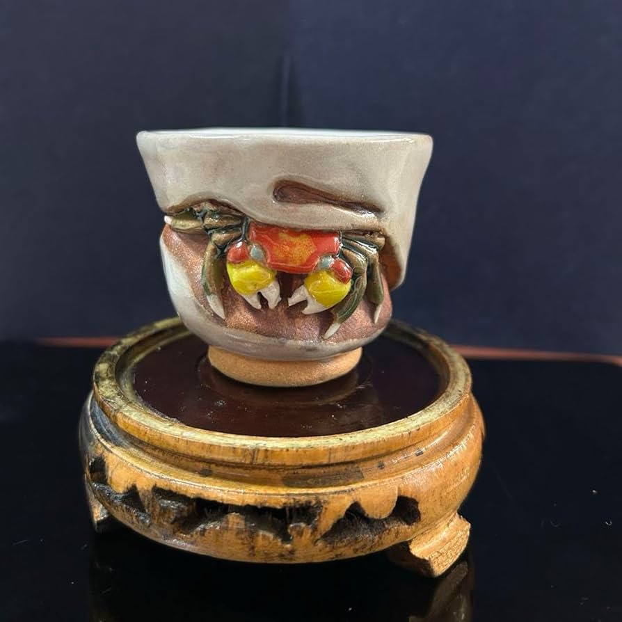 Amazon | 天神蟹 カニ 楽山焼 山桜 湯呑み 猪口 5.3x6x6.5cm 品
